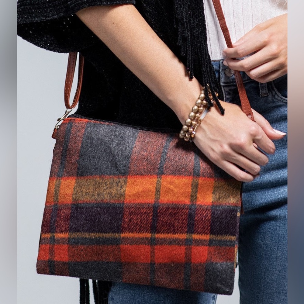 Rust Plaid Crossbody Bag - Picture 7 of 12